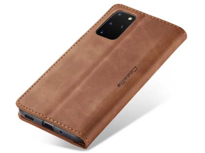 CaseMe Slim Synthetic Leather Wallet Case with Stand for Samsung Galaxy S20+ - Tan Leather Wallet Case