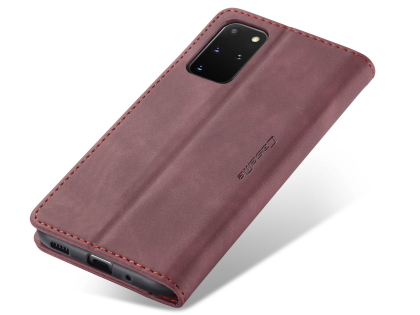CaseMe Slim Synthetic Leather Wallet Case with Stand for Samsung Galaxy S20+ - Burgundy Leather Wallet Case