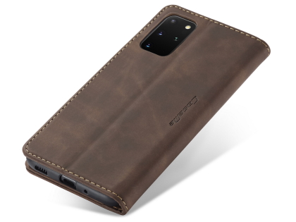 CaseMe Slim Synthetic Leather Wallet Case with Stand for Samsung Galaxy S20+ - Chocolate Leather Wallet Case