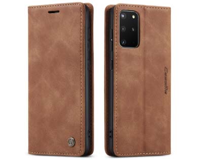 CaseMe Slim Synthetic Leather Wallet Case with Stand for Samsung Galaxy S20+ - Tan
