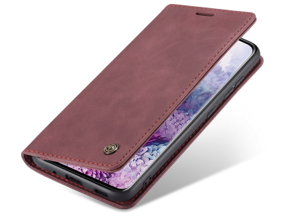 CaseMe Slim Synthetic Leather Wallet Case with Stand for Samsung Galaxy S20+ - Burgundy