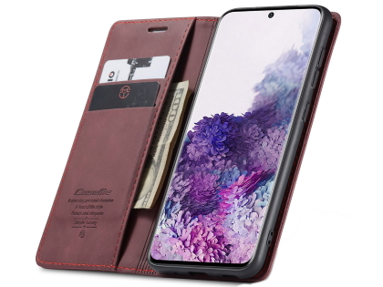 CaseMe Slim Synthetic Leather Wallet Case with Stand for Samsung Galaxy S20+ - Burgundy