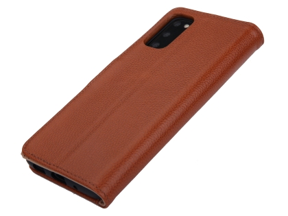 Premium Leather Wallet Case for Samsung Galaxy S20 - Caramel Leather Wallet Case
