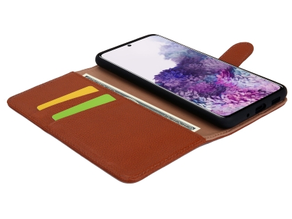 Premium Leather Wallet Case for Samsung Galaxy S20 - Caramel
