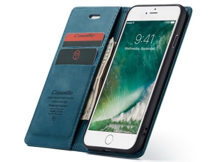 CaseMe Slim Synthetic Leather Wallet Case with Stand for iPhone 8/7 - Teal
