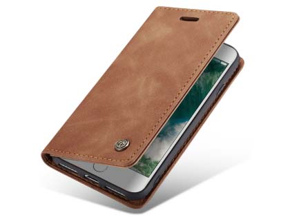 CaseMe Slim Synthetic Leather Wallet Case with Stand for iPhone 8/7 - Tan Leather Wallet Case
