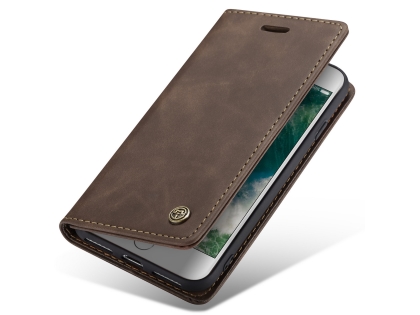 CaseMe Slim Synthetic Leather Wallet Case with Stand for iPhone 8/7 - Chocolate Leather Wallet Case