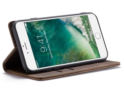 CaseMe Slim Synthetic Leather Wallet Case with Stand for iPhone 8/7 - Chocolate