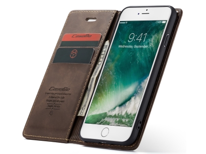 CaseMe Slim Synthetic Leather Wallet Case with Stand for iPhone 8/7 - Chocolate
