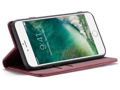 CaseMe Slim Synthetic Leather Wallet Case with Stand for iPhone 8/7 - Burgundy