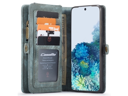 CaseMe 2-in-1 Synthetic Leather Wallet Case for Samsung Galaxy S20 - Teal/Ash