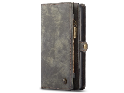 CaseMe 2-in-1 Synthetic Leather Wallet Case for Samsung Galaxy S20 - Khaki/Grey Leather Wallet Case