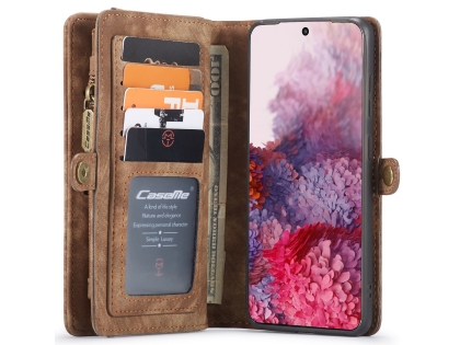 CaseMe 2-in-1 Synthetic Leather Wallet Case for Samsung Galaxy S20 - Beige/Tan