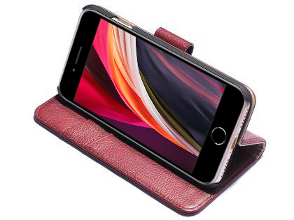Premium Leather Wallet Case for iPhone SE 2 / SE 3 - Rosewood