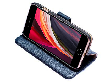 Premium Leather Wallet Case for iPhone SE 2 / SE 3 - Midnight Blue