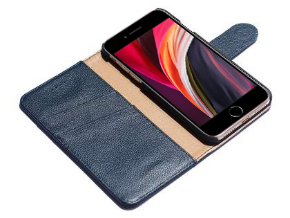 Premium Leather Wallet Case for iPhone SE 2 / SE 3 - Midnight Blue
