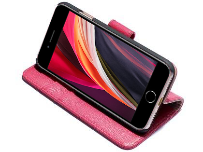 Premium Leather Wallet Case for iPhone SE 2 / SE 3 - Pink