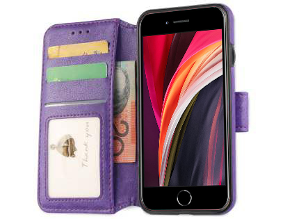 2-in-1 Synthetic Leather Wallet Case for iPhone SE 2 / SE 3 - Purple
