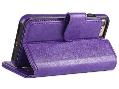 2-in-1 Synthetic Leather Wallet Case for iPhone SE 2 / SE 3 - Purple