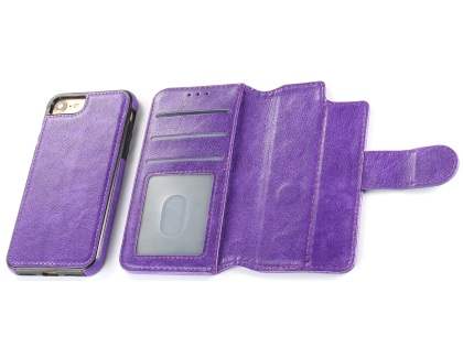 2-in-1 Synthetic Leather Wallet Case for iPhone SE 2 / SE 3 - Purple