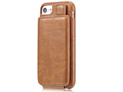 Synthetic Leather Case with Card Holder for iPhone SE 2 / SE 3 - Brown