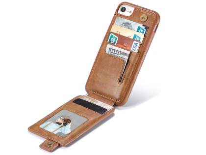 Synthetic Leather Case with Card Holder for iPhone SE 2 / SE 3 - Brown