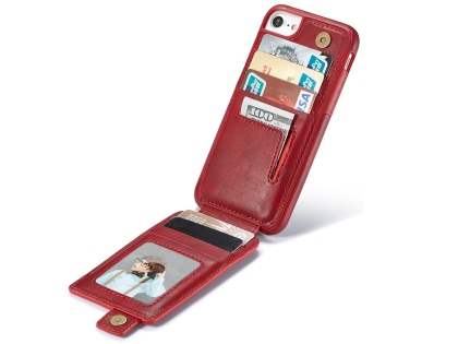 Synthetic Leather Case with Card Holder for iPhone SE 2 / SE 3 - Red
