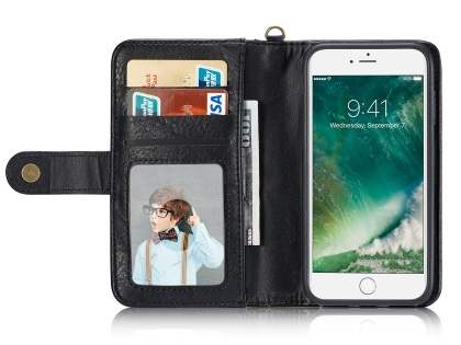 2-in-1 Synthetic Leather Wallet Case for iPhone SE 2 / SE 3 - Black