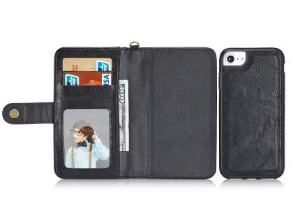 2-in-1 Synthetic Leather Wallet Case for iPhone SE 2 / SE 3 - Black