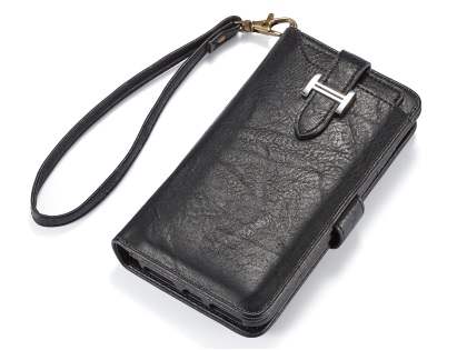 2-in-1 Synthetic Leather Wallet Case for iPhone SE 2 / SE 3 - Black