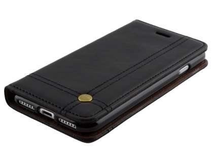 Slim Synthetic Leather Portfolio Case with Stand for iPhone SE 2 / SE 3 - Black