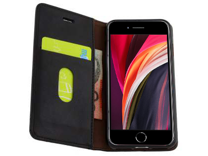 Slim Synthetic Leather Portfolio Case with Stand for iPhone SE 2 / SE 3 - Black