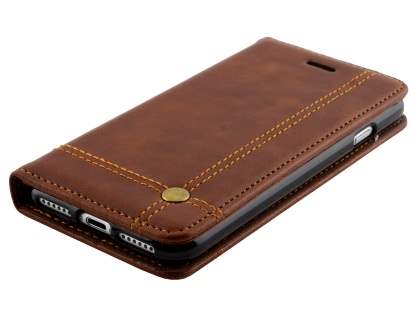 Slim Synthetic Leather Portfolio Case with Stand for iPhone SE 2 / SE 3 - Chestnut