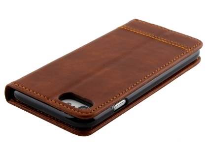 Slim Synthetic Leather Portfolio Case with Stand for iPhone SE 2 / SE 3 - Chestnut
