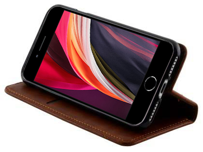 Slim Synthetic Leather Portfolio Case with Stand for iPhone SE 2 / SE 3 - Chestnut