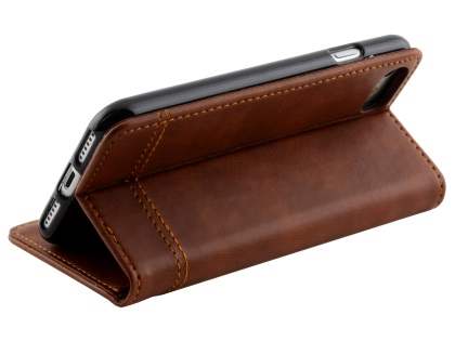 Slim Synthetic Leather Portfolio Case with Stand for iPhone SE 2 / SE 3 - Chestnut