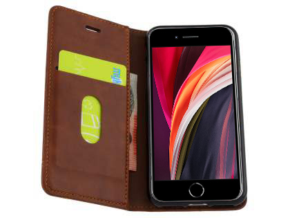Slim Synthetic Leather Portfolio Case with Stand for iPhone SE 2 / SE 3 - Chestnut