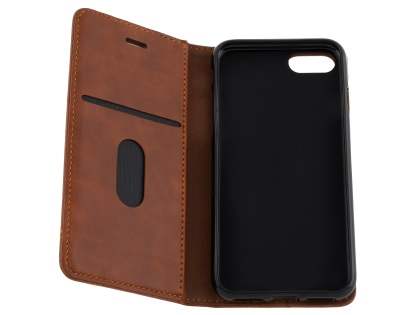 Slim Synthetic Leather Portfolio Case with Stand for iPhone SE 2 / SE 3 - Chestnut