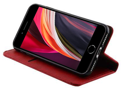 Slim Synthetic Leather Portfolio Case with Stand for iPhone SE 2 / SE 3 - Red