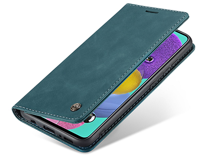 CaseMe Slim Synthetic Leather Wallet Case with Stand for Samsung Galaxy A51 - Teal Leather Wallet Case