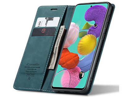 CaseMe Slim Synthetic Leather Wallet Case with Stand for Samsung Galaxy A51 - Teal