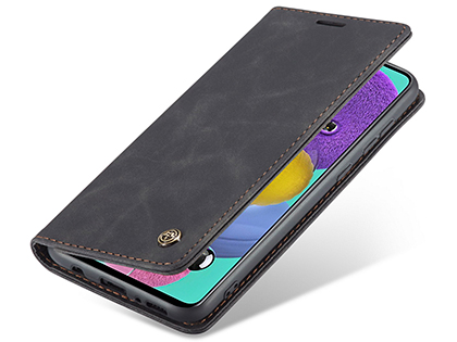 CaseMe Slim Synthetic Leather Wallet Case with Stand for Samsung Galaxy A51 - Charcoal Leather Wallet Case