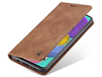 CaseMe Slim Synthetic Leather Wallet Case with Stand for Samsung Galaxy A51 - Tan Leather Wallet Case