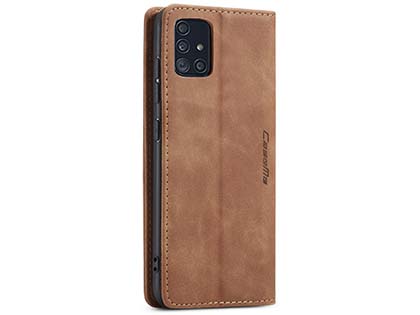 CaseMe Slim Synthetic Leather Wallet Case with Stand for Samsung Galaxy A51 - Tan