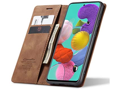 CaseMe Slim Synthetic Leather Wallet Case with Stand for Samsung Galaxy A51 - Tan