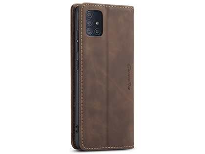 CaseMe Slim Synthetic Leather Wallet Case with Stand for Samsung Galaxy A51 - Chocolate
