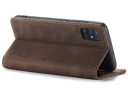 CaseMe Slim Synthetic Leather Wallet Case with Stand for Samsung Galaxy A51 - Chocolate