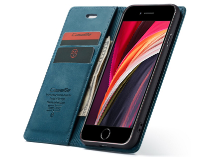 CaseMe Slim Synthetic Leather Wallet Case with Stand for iPhone SE 2 / SE 3 - Teal