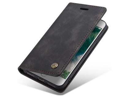 CaseMe Slim Synthetic Leather Wallet Case with Stand for iPhone SE 2 / SE 3 - Charcoal Leather Wallet Case