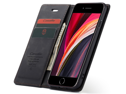 CaseMe Slim Synthetic Leather Wallet Case with Stand for iPhone SE 2 / SE 3 - Charcoal
